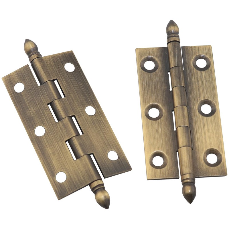 FMHXG 2PCS Classical Brass Hinge Pointed Crown 2 inch Antique