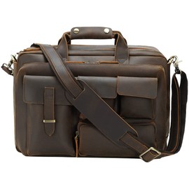 TIDING Vintage Leather Briefcase For Men 17 Inch Laptop Case Business Travel Office Messenger Shoulder Bag