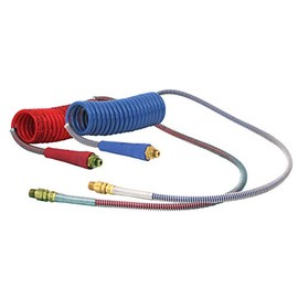 Tectran 20 ft. Red & Blue Tractor-Trailer Air Brake Hose Coil Set | Flexible Grips | 12" Pigtail Tractor End Lead | 12” Trailer End Lead | 1/2” NPT Fittings