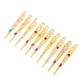 minkissy 10pcs Rhinestones Nail Tips Gold Color Design Openwork Pattern Fashion Nail Covers for Women Random Color