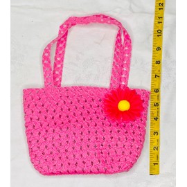 Unbranded Girls Tea Party Dress Up Straw Bright Pink Purse Daisy Flower Accent