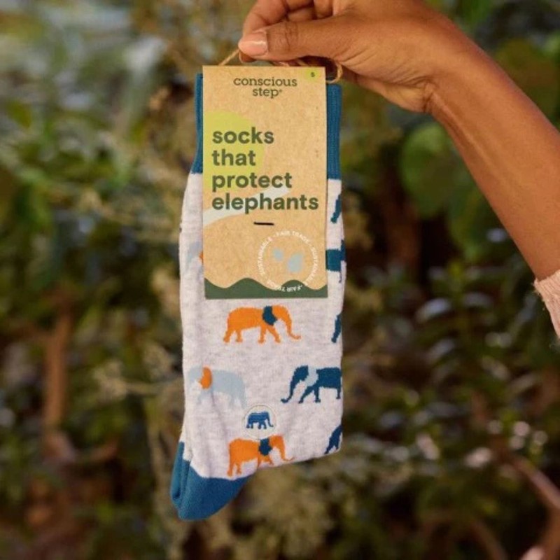 Conscious Step Socks That Protect Elephants (Grey), Medium