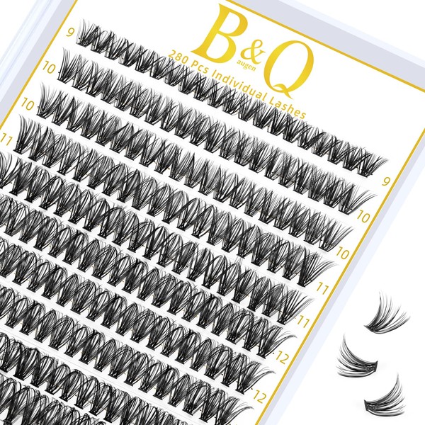 B&Q Individual Eyelashess 280Pcs Cluster Lashes D Curl 40D Mix9-15mm