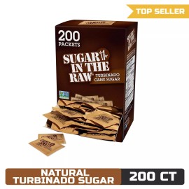 Sugar In The Raw Turbinado Cane Sugar Packets, 200 Count, Natural Sweetener