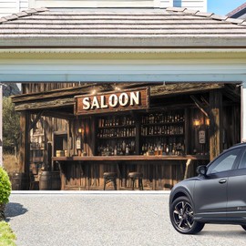 ANNA QUEEN Vintage Saloon Garage Door Banner 6 x 13FT, Old West Western Saloon, Outdoor Garage Decoration for Parties Home Decor