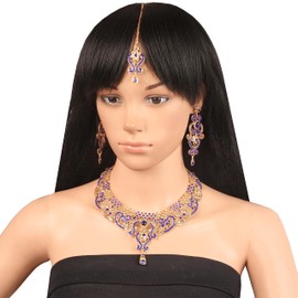 Touchstone New Indian Bollywood Princess Diana Studded Diamond Look Faux Smoky Quartz Blue Sapphire Rhinestones Designer Jewelry Necklace With Mangtika In Gold Tone For Women.