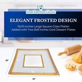 GAC Elegant Square Tempered Glass Serving Tray & Platter – Durable, Microwave and Dishwasher Friendly, Multi-Purpose Decorative Tableware Entertaining & Daily Use, Ideal Present- Large 13 Inch