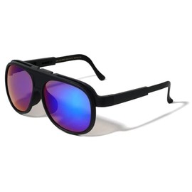 Dweebzilla Oversized Flip Up Aviator Sport Outdoor Sunglasses (Matte Black Frame - Blue Green Mirror Lenses)