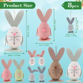 Kepfire 8Pcs Easter Hanging Eggs Decor - Bunny Plastic Easter Ornaments for Tree, Egg Hunt & Basket, Spring Party Decorations
