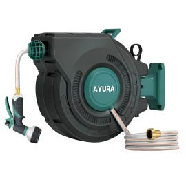 Wall Mounted Retractable Hose Reel Auto Rewind Garden Water Hose Storage Heavy Duty Anti-Kink Swivel Bracket Outdoor Car Washmaterial: Plastic, size: 1/2 100ft
