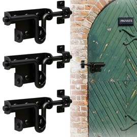 Heavy Duty Slide Bolt Gate Latch for Wooden Fence, 2 Way Barn Door Latch with Padlock Hole, Offset and Flush Mounted Gate Latch for Outdoor Gates/Yard Fence/Shed Door, Black, 3 Pack