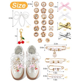 Yawlsow 40 Pcs Shoe Charms for Sneakers Junk Charms for Women Shoe Lace Socks Contain Brooches, Pins, Clips, Bows, Jewelry, Pearl Charms Accessories Bulk for Clothes Bag Hat