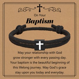 Meliatomia Baptism Gifts for Boys,Braided Rope Cross Christian Bracelet Christmas Gift for Baby Boy,Christening First Holy Communion Gifts for Kids Teen Boy Baptism gifts