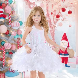 White Christmas Tutu Dress for Girls Sequin Tulle Fairy Ball Dresses for Toddler Kid Little Girl Fancy Sparkly Princess Birthday Party Outfit Size 7-8