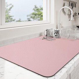 Ecotrim - Dish Drying Mat for Kitchen Counter | Coffee Bar Mat for Countertops | Heat Resistant Drainer Mat with Non-slip Rubber Backed | Hide Stain Kitchen Absorbent Draining Mat | Pink 16"x20"