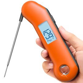 Professional Meat Thermometer Digital, Ultra-Fast 0.5 Sec Instant Read, NIST Certified ±0.5°F Accuracy, 100% Waterproof, Auto-Rotating Backlit Display, Lift-to-Wake, for BBQ/Candy, Orange&Gray