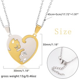 Pack of 2 Puzzle Cat Necklace, Friendship Necklace, BFF Chains for 2, Cat Necklace, Women's Chain Pendant for Couples, Couple Chain, Couples, Suitable for Valentine's Day, Birthday, Party (Golden