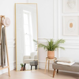 Mirror Full Length 64"x21" Rectangle Floor Mirror with Stand, Aluminum Alloy Frame & Shatterproof Glass Full Body Mirror, Freestanding Hanging or Leaning Wall Mirrors for Bedroom Closet Living Room