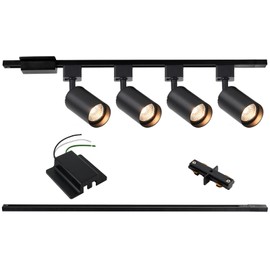 Hiiglxii 4-Light LED Track Lighting Kit with 3.3FT H Track Lighting Rails & Floating Canopy Connector, GU10 Track Light Kit, Modern Kitchen Track Lighting Fixtures Ceiling Spot Light, Black (No Bulbs)