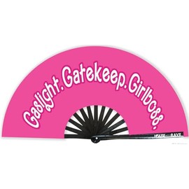 Girlboss Fan - Funny Rave Fan - Large Festival Fan - UV Glow Fan for Women & Men - 13 Inch Folding Hand Fan - Real Wood