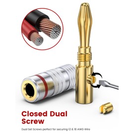 MOSAWG Banana Plug Red+Black 24k Gold Plated Banana Plugs Speaker Cable Connector Aluminum Metal Shell for 12AWG to 18AW Audio for Speaker/Amplifier (4pcs(2pair Banana Plugs)