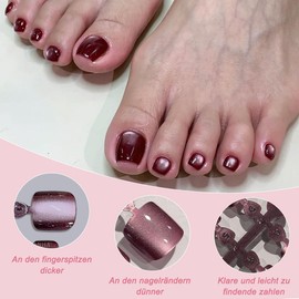 Auriselle 14 Stück Kristall Cat Eye Press On Zehennägel Glänzend Braun Farbverlauf Quadratische Fake Zehennägel Mittel French Fingernägel Künstliche Nägel Für Frauen