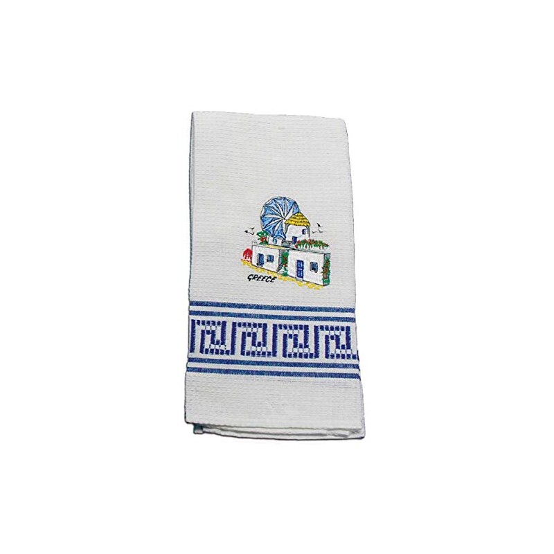 LPVIGJHK HALLOLUX Greekshops.com Decorative Embroidered Kitchen Towel feat. Mykonos 50x60cm