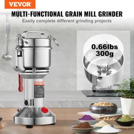 VEVOR 300g Electric Grain Mill Grinder, High Speed 1500W Commercial Spice Grinders, Stainless Steel Pulverizer Powder Machine, for Dry Grains Spices Cereals Coffee Corn Pepper, Straight Type