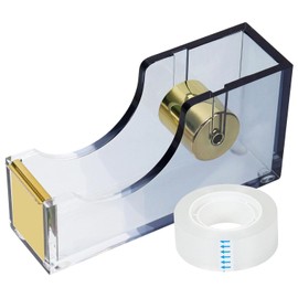Multibey - Dispensador de cinta adhesiva de computadora de acrílico transparente de 1 pulgada con cinta adhesiva para oficina, escuela, idea de regalo (negro degradado)