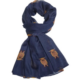 GFM® Women's Scottish Highland Coo Cow Scarf -Darker Navy Blue - (PSCF-FLD-CW-53-GHNL)