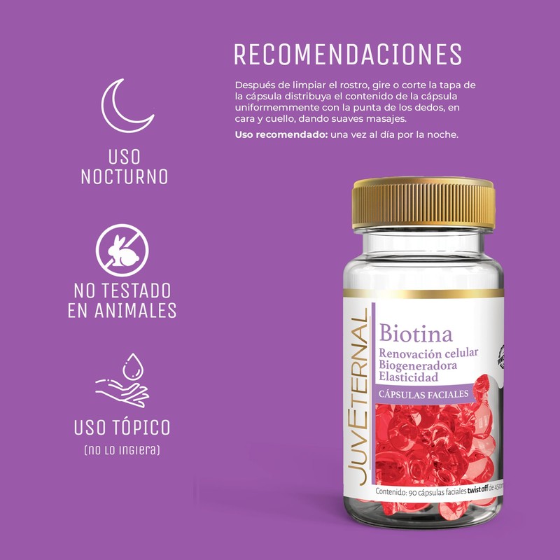 Juveternal Cápsulas Faciales Biotina 90 cáps Renovación celular Biogenerador