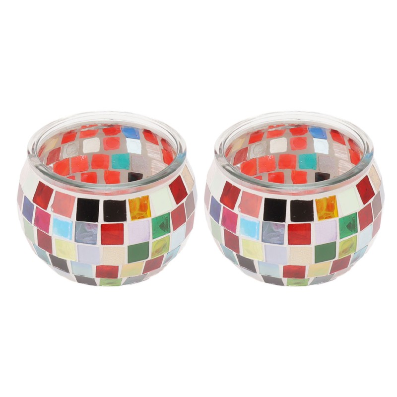 2PCS Mosaic Glass Tea Light Holder Romantic Deocrative Scented Candle