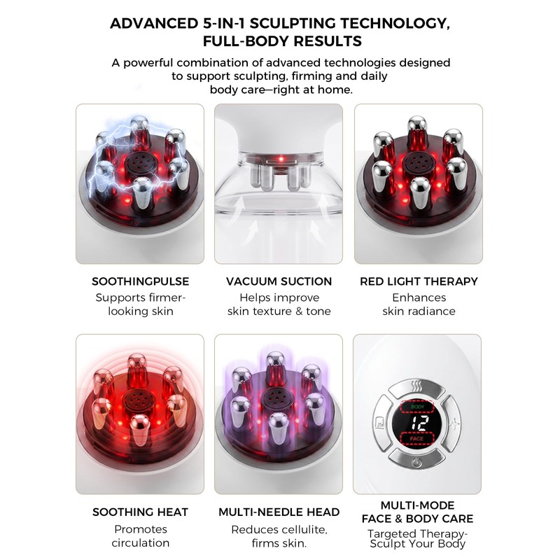 5-in-1 Face & Body Sculpting Machine, Gua Sha & Vacuum