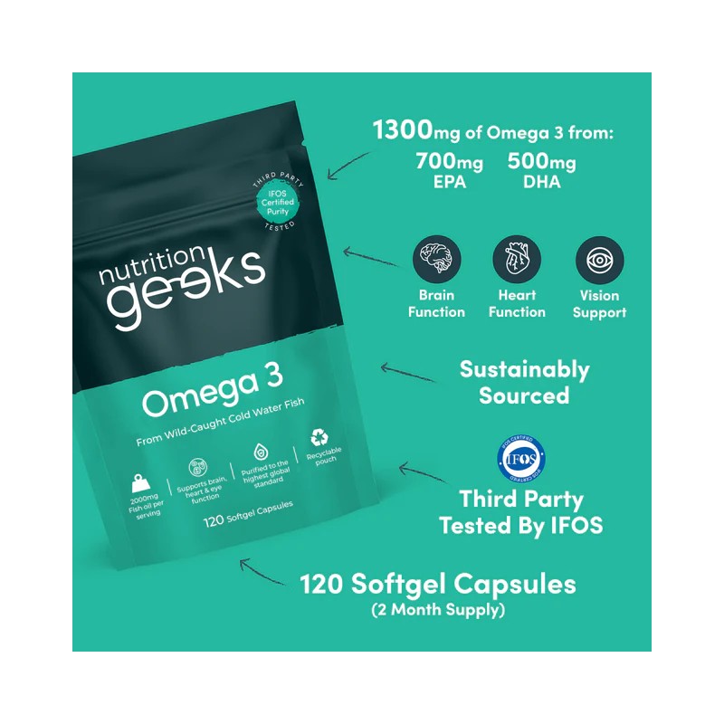 Nutrition Geeks Omega 3, 120 softgel capsules, 2 month supply