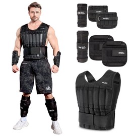 Adjustable Weighted Vest Set 44 lb with Wrist and Ankle Weights for Men Women BeatBoost Weight Vest with 64 Steel Plates Weights for Walking Strength Training Running Workout