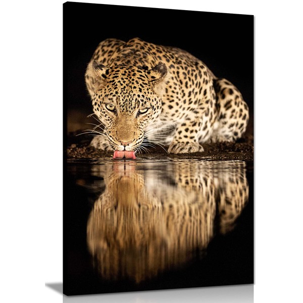 Panther Print Fine Art Prints Drinking Yellow Jaguar Reflection in