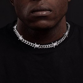 Barbed Wire Necklace for Men Spike Necklaces Gothic Chains Silver Cuban Link Chain for Men Punk Jewelry Goth Necklace Spike Chain Thorns Necklace