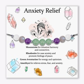 DOA Crystal Bracelet, Anxiety Relief Bead Bracelets for Womens, Crystal Bracelets Jewellery, Birthday Valentines Christmas Gifts for Her Moonstone/Green Aventurine/Amethyst