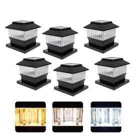 ONLSITY 50 Lumen Solar Post Lights fit True 4"x4" & 5.5"x5.5" Post, Three LED Color Selectable, High Brightness Filament LED Outdoor Fence Deck Post Caps, Waterproof, Black, 6 PK
