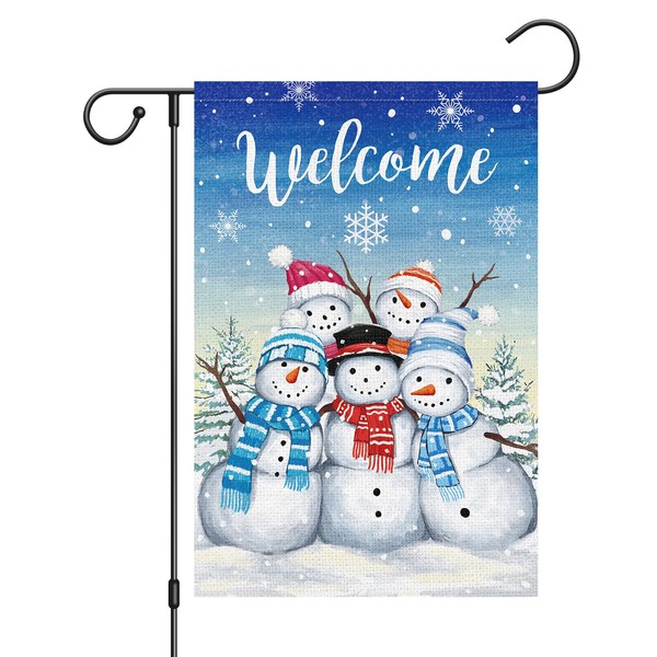 Louise Maelys Welcome Winter Garden Flag Double Sided Sonwman 12x18