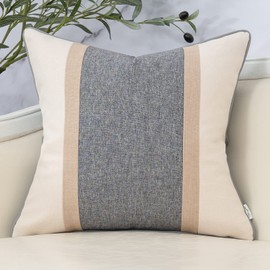 Yangest Patchwork Pillow Cover 24x24 Inch Luxury Cotton and Linen Cushion Cover Square Pillowcover for Couch Bedroom Living Room, Gray