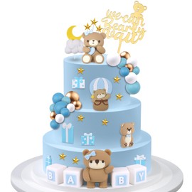 Kogcmeetl - 45 decoraciones para tartas de oso con perlas para baby shower, revelación de género, fiesta de cumpleaños, oso temático, suministros para fiesta (azul)