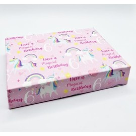 6th Birthday Unicorn Theme Girls Pink 6 Years Cute Unicorn Rainbow Design Birthday Wrapping Paper Female Pink (PA)
