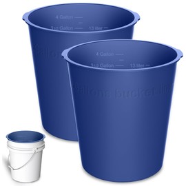 2PCS 5 Gallon Bucket Liner Reusable Rubber Bucket Liners for Concrete Mix and Thinset with Graduated Measurements (Blue 5 Gallon)