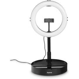 Hama Anillo de luz LED con trípode para teléfono móvil (Anillo de 8 Pulgadas, 21 cm de diámetro, trípode de Mesa para la cámara, luz LED Regulable