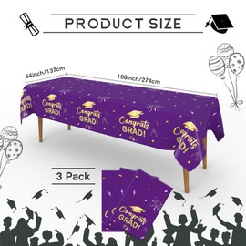 Slergut Purple and Gold Graduation Decorations 2025, 3 Pack Purple Graduation Tablecloth 54"x108", Graduation Party Decorations Plastic Tablecloth for College High School 2025 Graduation Decor