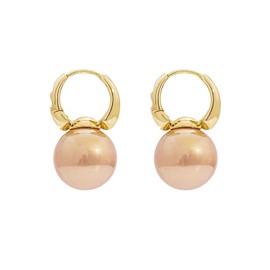 Pearl Drop Statement Earring for Women,14K Gold Small Pearl Huggie Dangle Earring Delicate Round Pearls Earrings Party Clean Aesthetic Earrings (Gold)