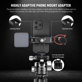 NEEWER Metal Phone Tripod Mount w/Arca QR, Cold Shoe, 360° Swivel for phone