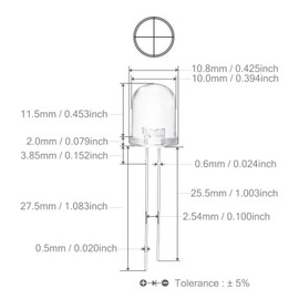 CHANZON 10 pcs 10mm Infrared Ray IR 850nm Emitter LED Diode Lights (Clear Transparent Round Lens DC 1.4V-1.6V 20mA) Lighting Bulb Lamps Electronics Components Indicator Light Emitting Diodes