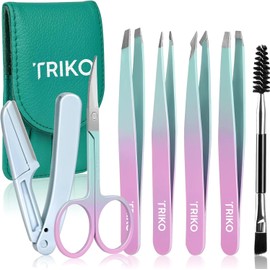 Triko Set 7 Pinzas para Cejas, Kit Profesional Acero Inoxidable, Pinzas de Precisión de Depilar y Dar Forma a las Cejas, Incluye Tijeras Curvadas y Maquina de Afeitar. (Multicolor)